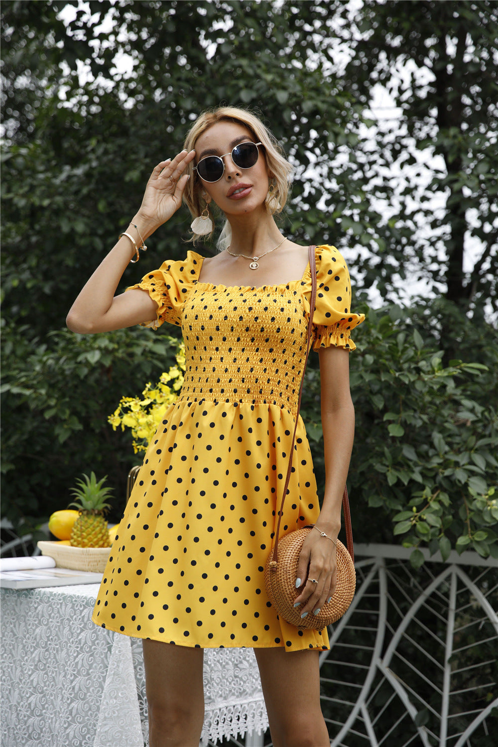 Stevens Puff Sleeve Babydoll Dress Yellow