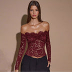 Lace Off-Shoulder Long Sleeve Top