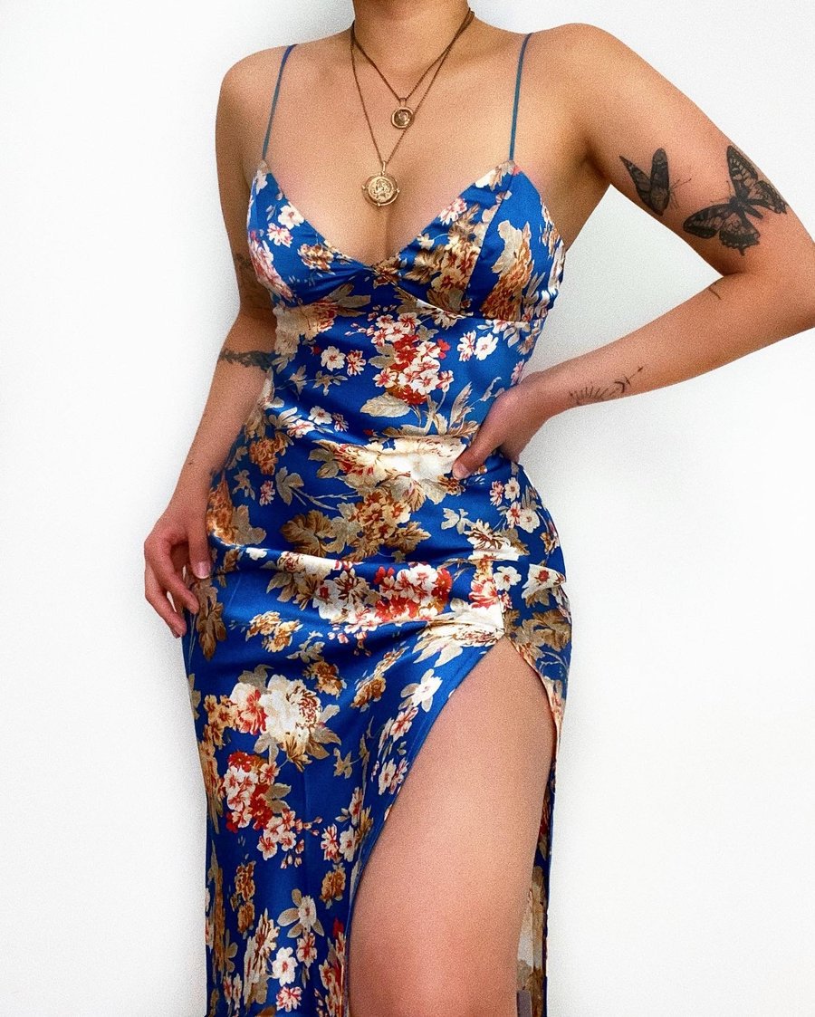 Floral Digital Printed Slim Strap Dress