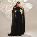 High End Turtleneck Long Cocktail Embroidered Evening Dress Bridesmaid Dress Waist Controlled Large Hem