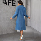Chinese StCollar Elegant Graceful Retro Long Sleeve Denim Midi Dress