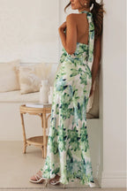 Happier Now Satin Floral Halter Maxi Dress