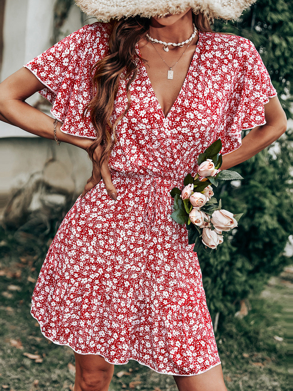Layva Printed Ruffle Tiered Dress Mauve