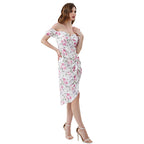 Floral Print off Neck High Waist Slit Dress