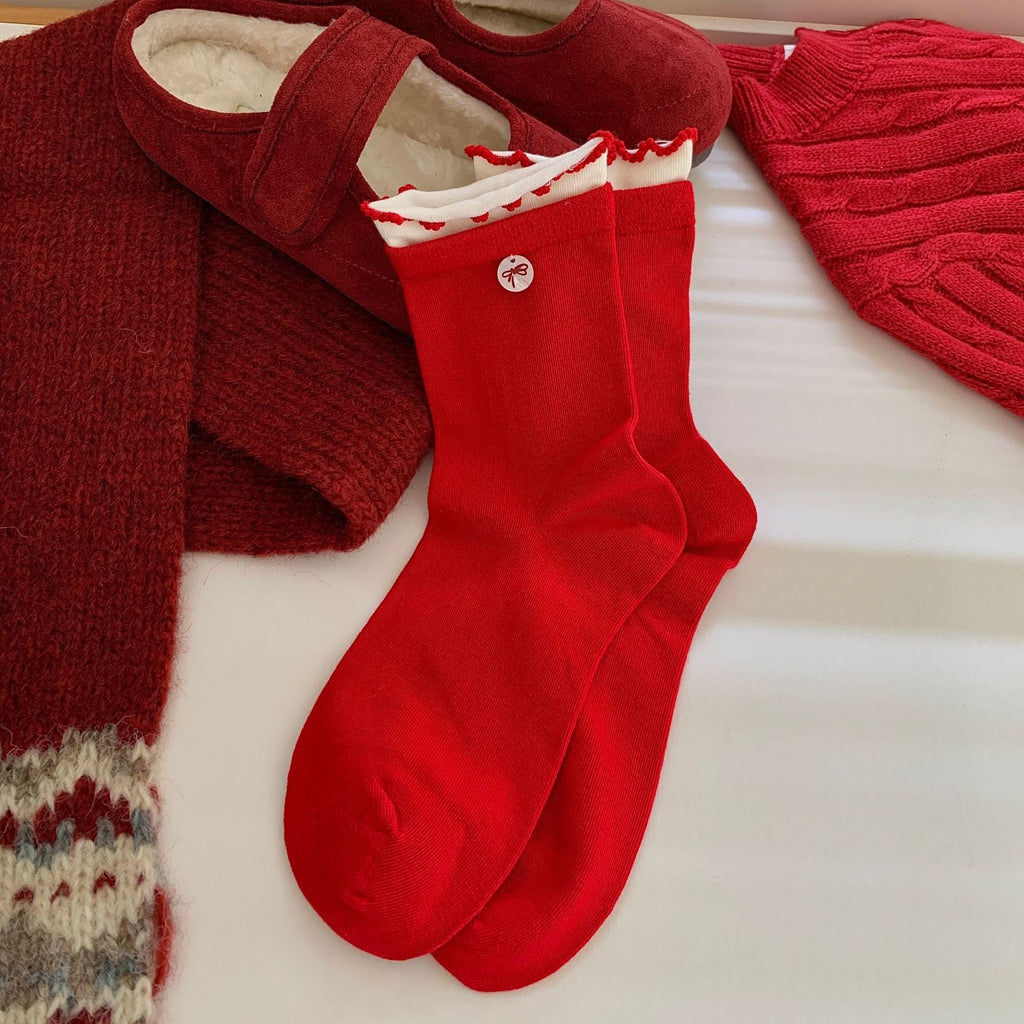 Bow Slouchy Mid-Calf Cute Socks