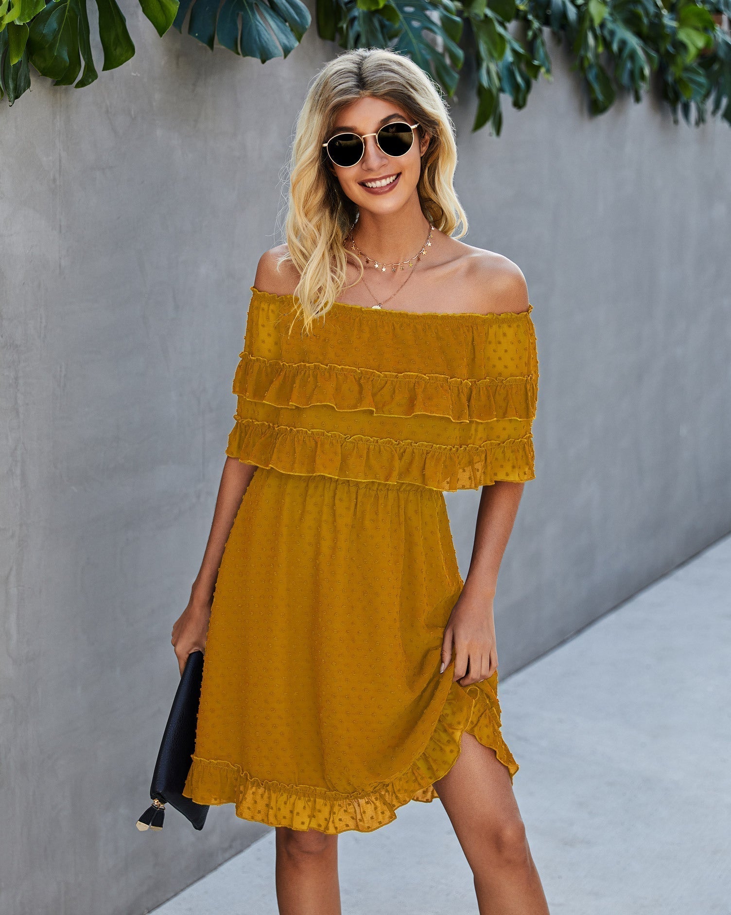 Panache Off The Shoulder High Low Maxi Dress Sunflower