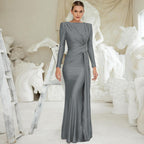 Evening Dress Slim Fit Round Neck Long Sleeves Dress