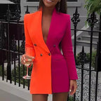 Gloria Exclusive Women's Blazer Dress with Asymmetric Color Design and Double Button Placket Elevated Occasion Wear
