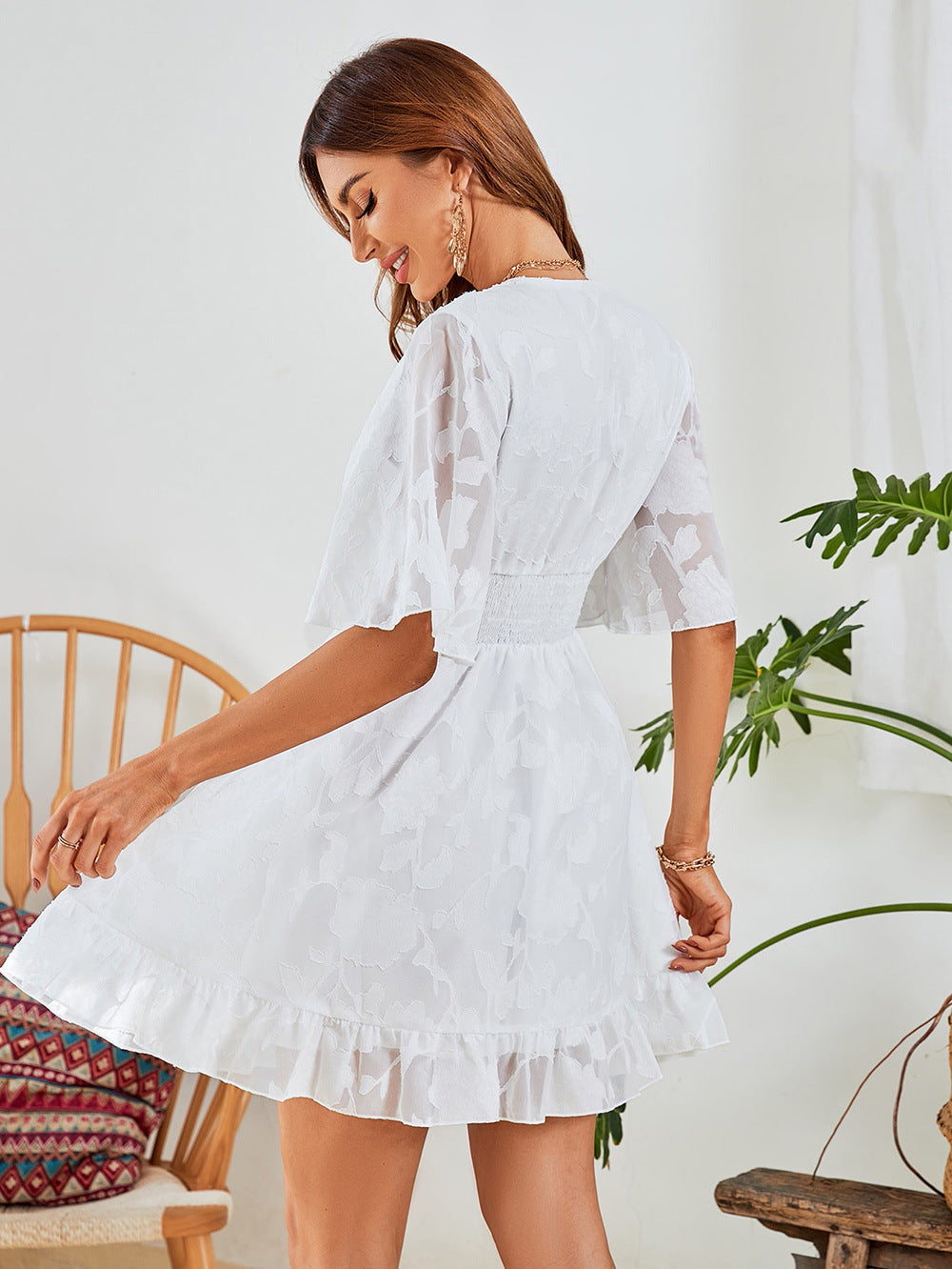 Morgana Cotton Eyelet Button Down Dress Off White