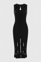 Breclk Beaded Openwork Sleeveless Midi Dress
