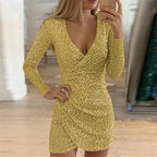 Entertainment Sequin Wrap Dress Yellow FINAL
