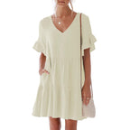 Oatland Cotton Pocketed Babydoll Dress Dark Taupe