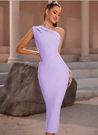 Elegant One Shoulder Bandage One Piece Dress Sleeveless Tight Sky Blue Evening Dress