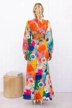 Addison Timeless Floral Dress with Puff Sleeves Elevated Occasion Wear