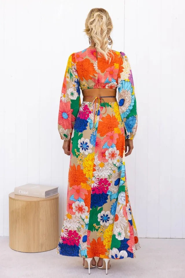Addison Timeless Floral Dress with Puff Sleeves Elevated Occasion Wear