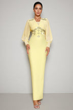 Euopa Yellow Rhinestone Maxi Dress