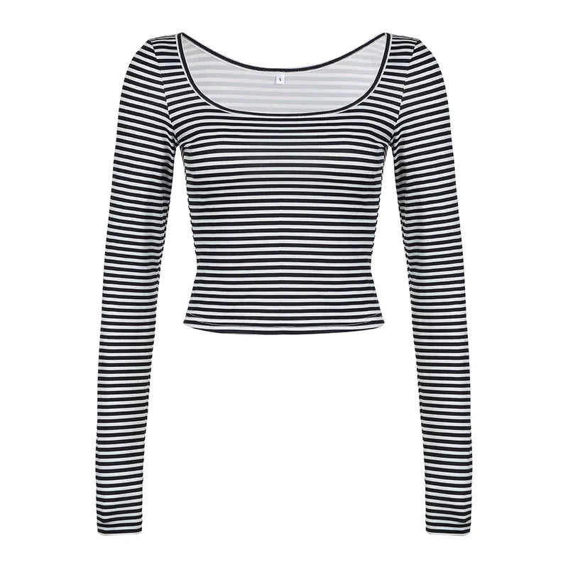 Lauren Striped Long Sleeve Crop Top