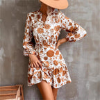 Nayeli Luxe Women's Floral Print Casual Dress with Button Placket and Gathered Hem Designer Edit