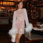 Feather Shimmer Mesh Dress