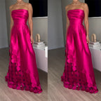 Luxurious Poise Satin Spliced mesh Polka-dot Fabric Off Shoulder Formal Maxi Dress