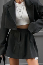High Waist Short Skirt Long Sleeve Top Two-piece Suit