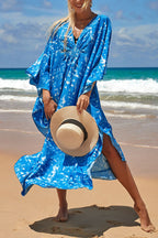 Simple Unique Printed Pleated Front Slit Cover Up