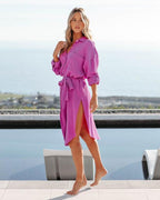 Office Chic Button Down Shirt Dress Magenta