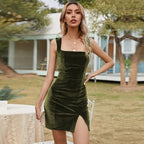 DressBetty - Solid Color Slim Velvet Dress