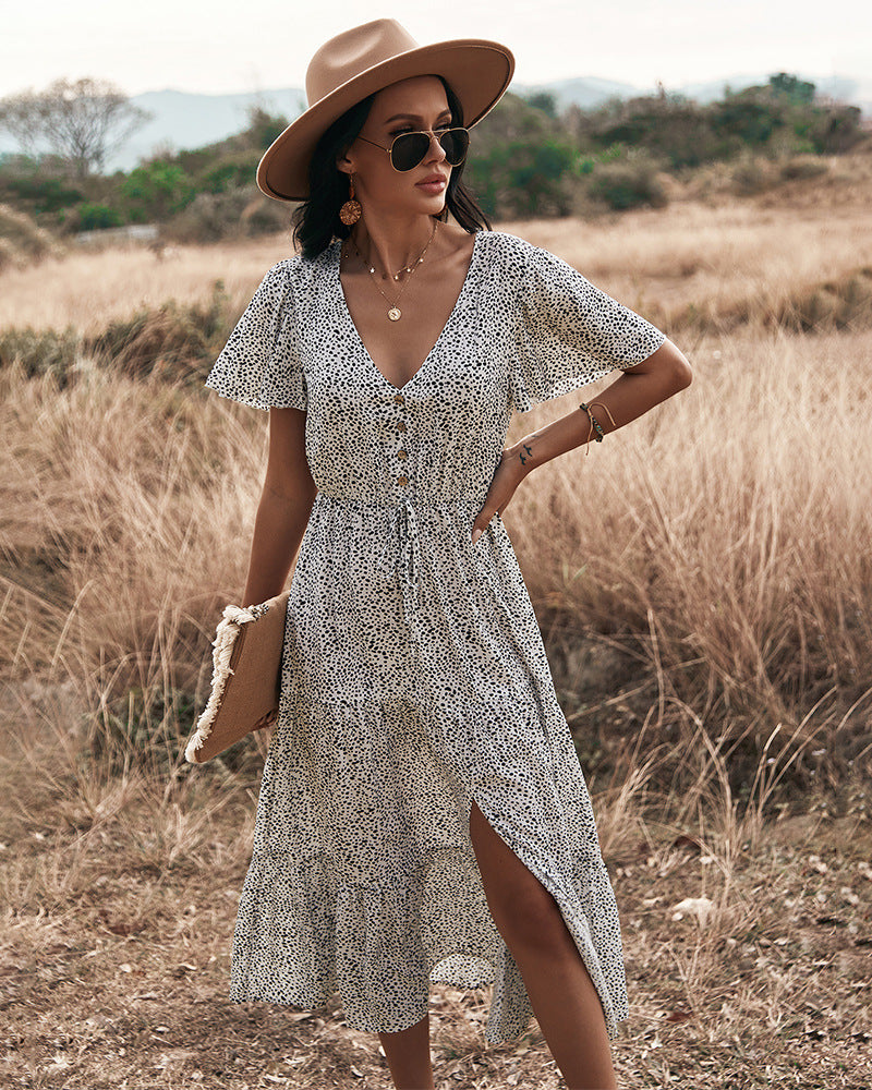 Maynard Printed Smocked Maxi Dress Black