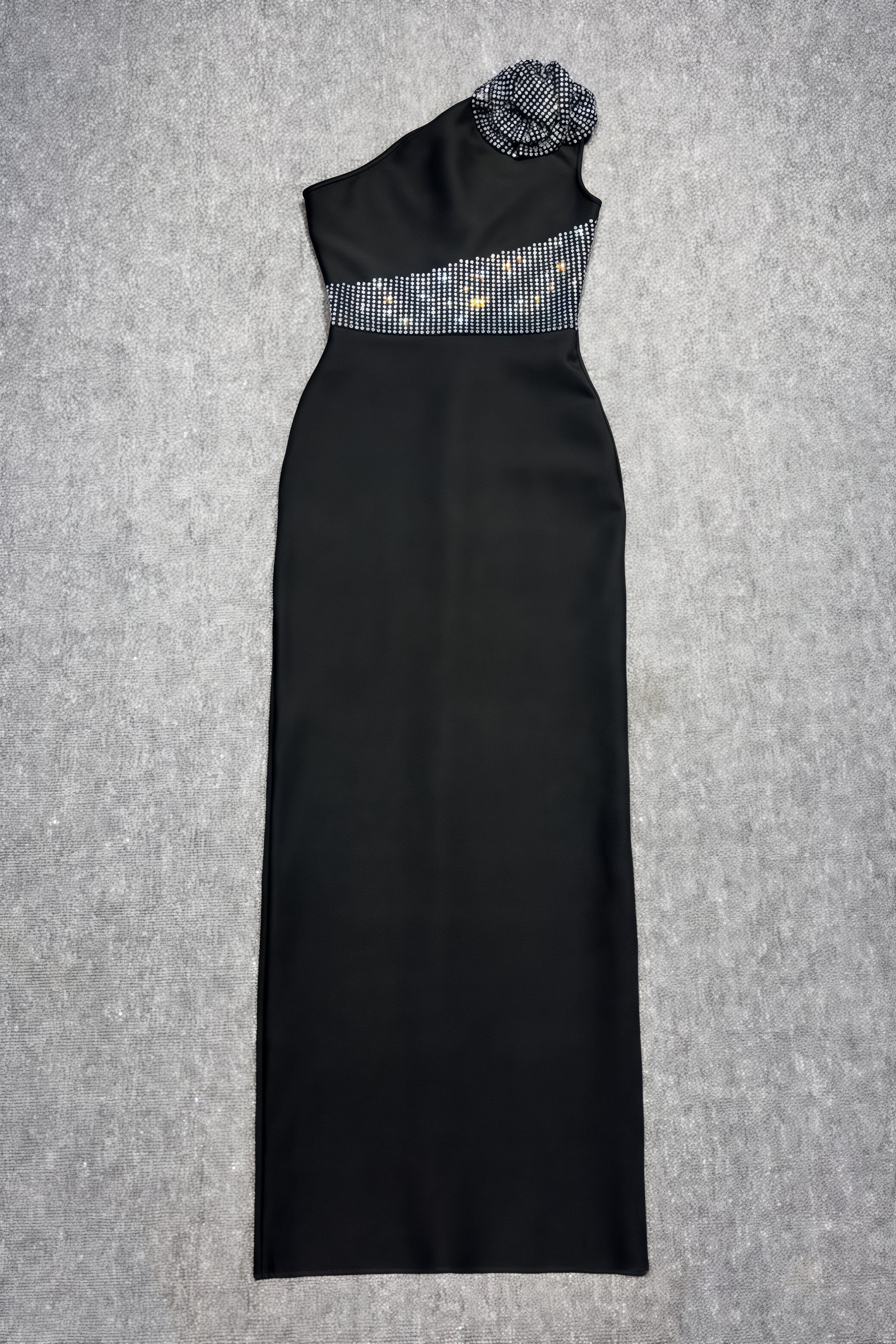 Xoelk Backless Rhinestone 3D Flower Maxi Dress