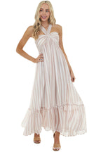 Evelyn Striped Halter Maxi Dress Blush Multi