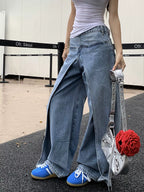 Fake two-piece high-end hot girl denim skirt