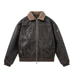 PU Leather Jacket with Lamb Wool Collar