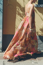 Shelia Ethnic Floral Print Off Shoulder A-line Maxi Dress