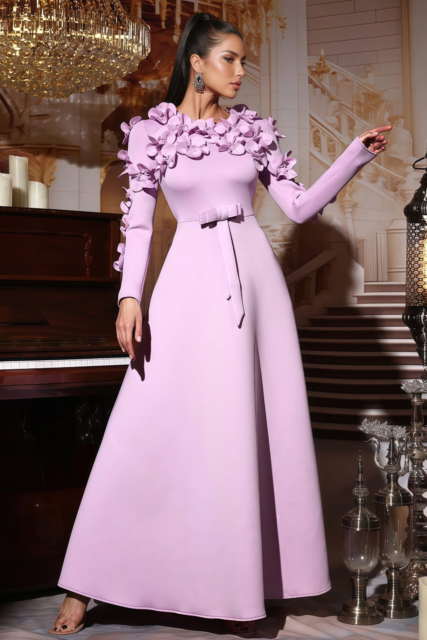 Colia Purple 3D Floral Maxi Dress