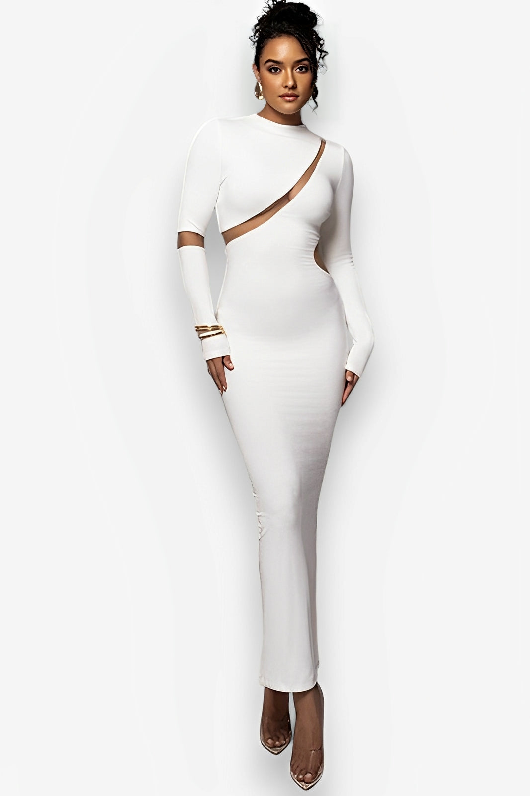 Hollow Back Slit Long Sleeve Dress