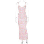Slim Fit Backless Sleeveless Printed Younger Cami Dress