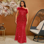 Black Paillette Feather Stitching Sequin Evening Dress Maxi Dress for