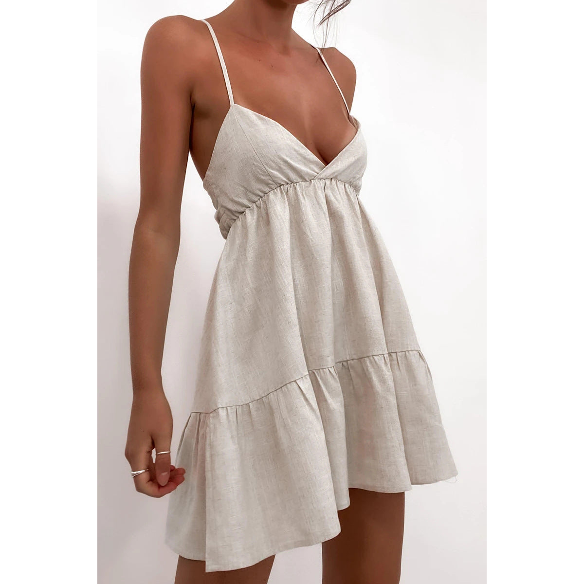 Sundress V neck High Waist Office Strap Dress