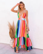 Fiesta To Siesta Crochet Striped Maxi Dress Yellow Orange Multi