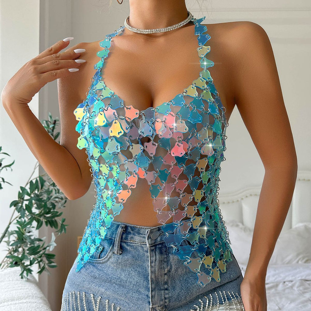 Celebration Rainbow Sequin Halter Top