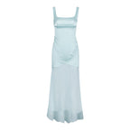 High Grade Satin Chiffon Splicing Sling Sheath Forged Surface Dress Slim Fit Elegant Mop Dress
