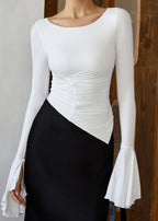 Elise Ruched FlaRed Sleeve Top