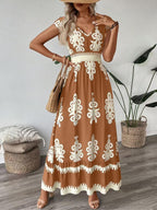 Aurora Minimalist Women's Embroidered V Neck Maxi Dress Elevated Occasion Wear