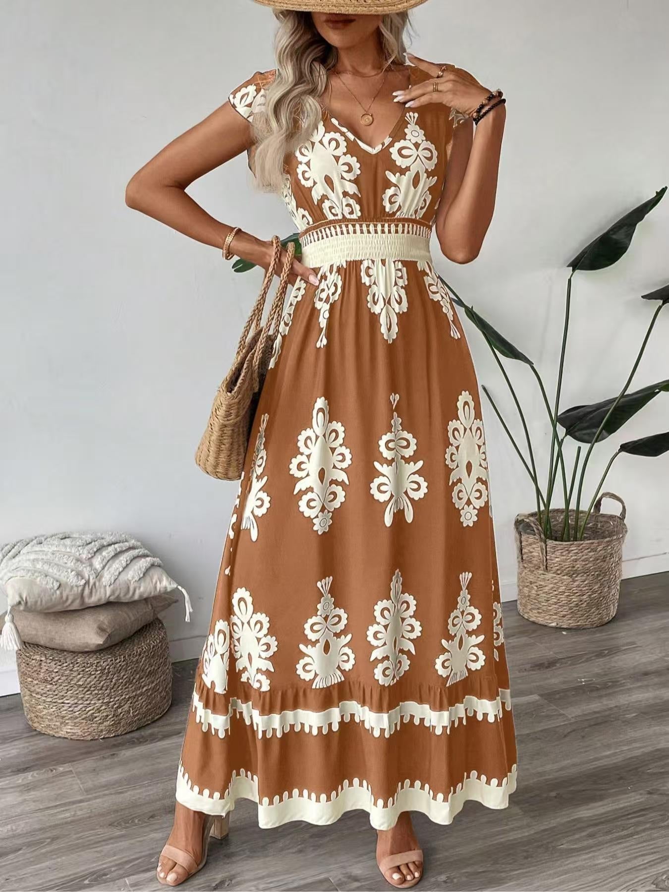 Aurora Minimalist Women's Embroidered V Neck Maxi Dress Elevated Occasion Wear