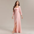 Multiple Wear Elegant Tube Top Elastic Long Sleeve Back Zipper High Slit Formal Dress A line Chiffon Dress
