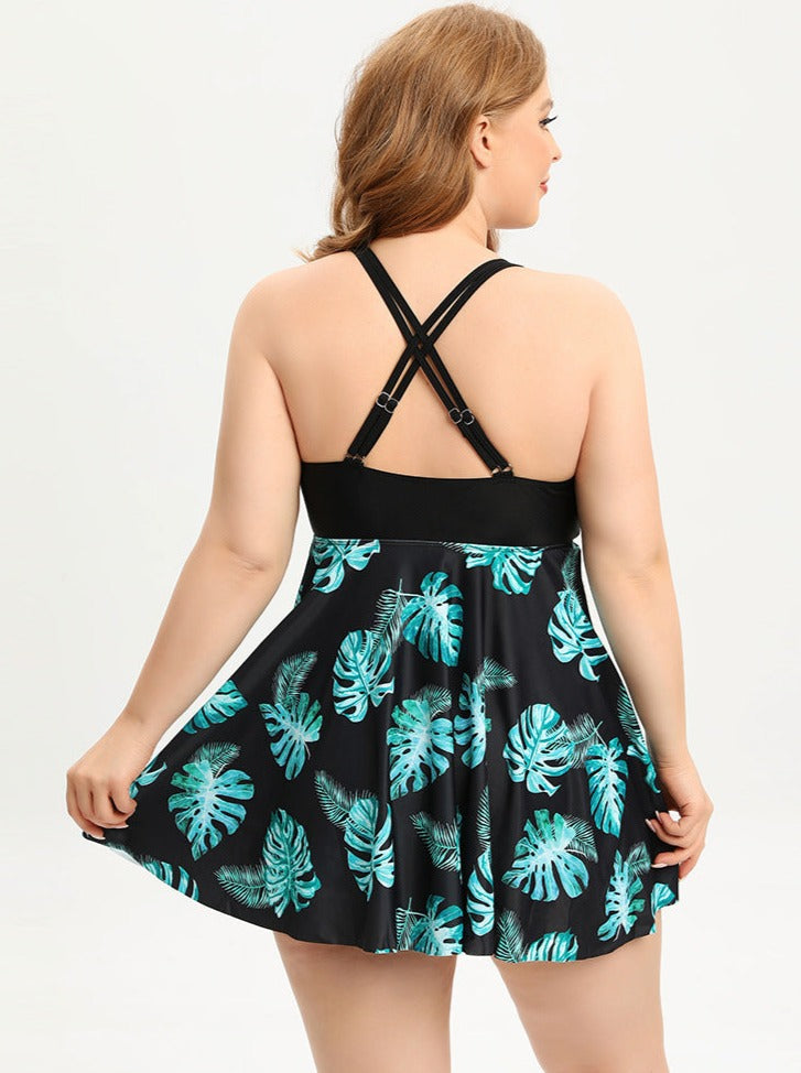 Valerie Minimalist Plus Size V Neck Swimsuit Dress with Cross Straps Evening Wear Edit