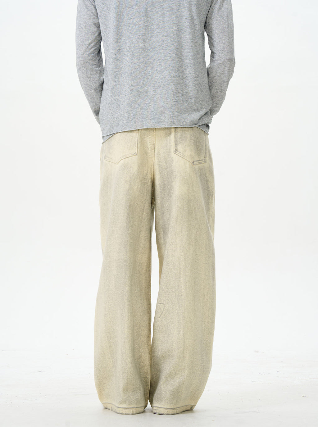 Embroidered Cream Wide Leg Pants