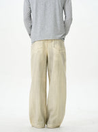 Embroidered Cream Wide Leg Pants