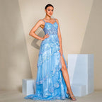 High End Suspenders Long Sequined Cocktail Large Swing Evening Dress Bridesmaid